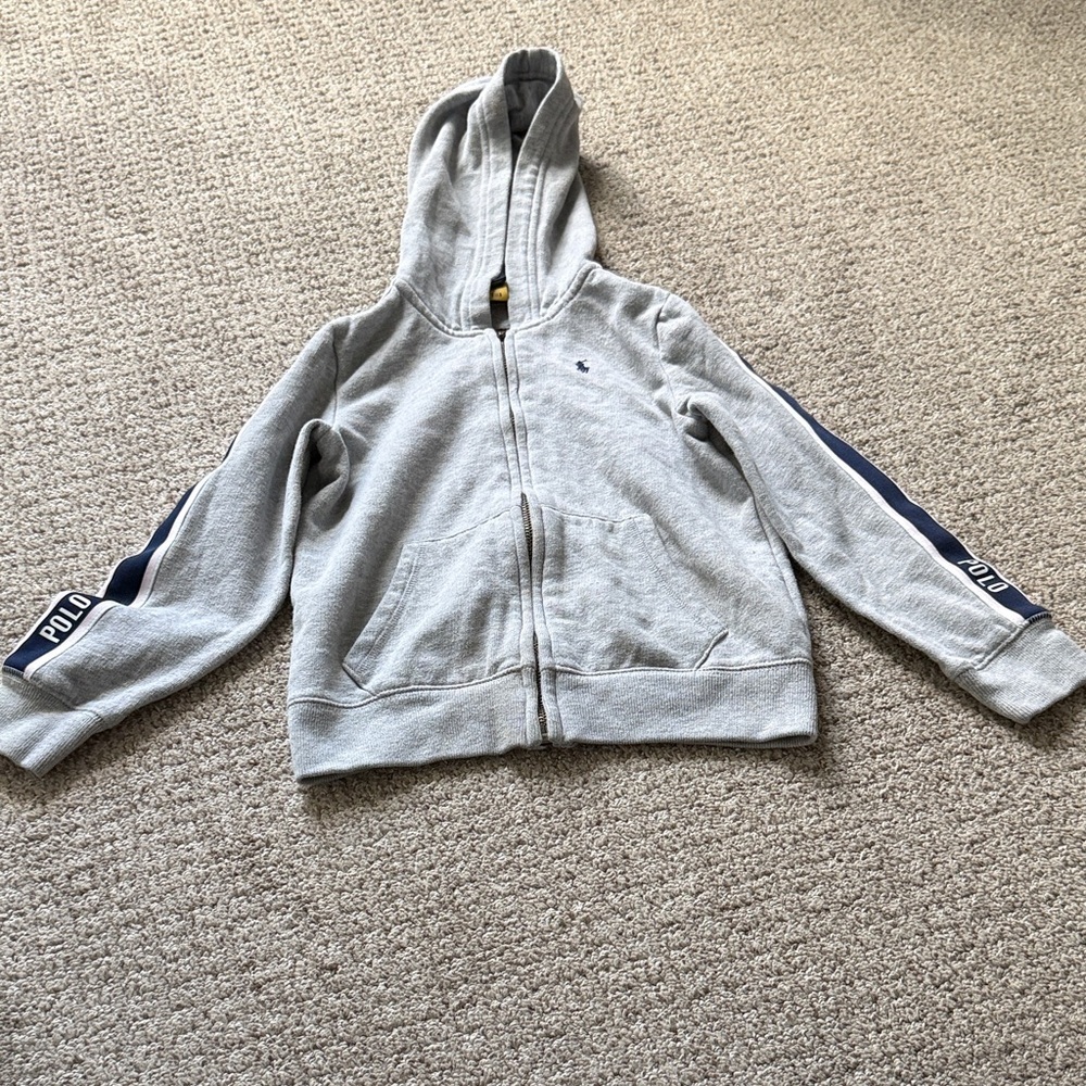 Polo by Ralph Lauren Kids (girls) Light Gray Hoodie with Navy and Pink Accents - Picture 2 of 5